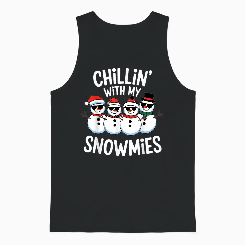 Chillin with My Snowmies Funny Snowman Christmas Kids Boys Unisex Tank Top in Black