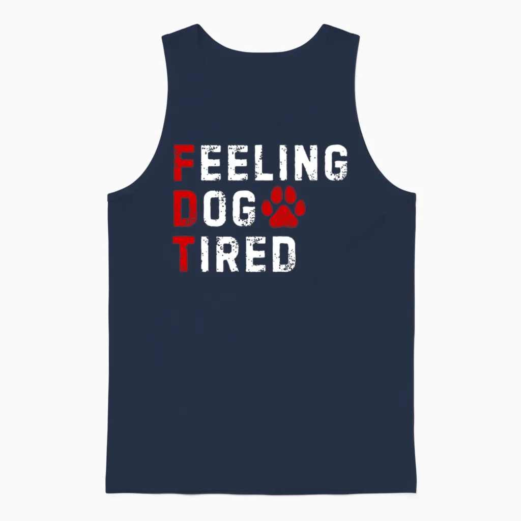Feeling Dog Tired Dogs Lover Unisex Tank Top in Navy