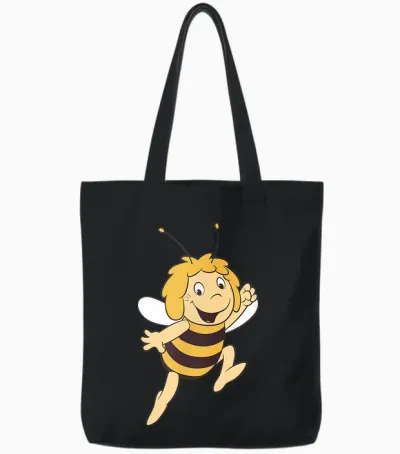 Maya the Bee Retro Pattern Cartoon Tv Series T-Shirt, Blue Tote Bags - Black