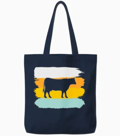 Cow Retro Tote Bags - Navy