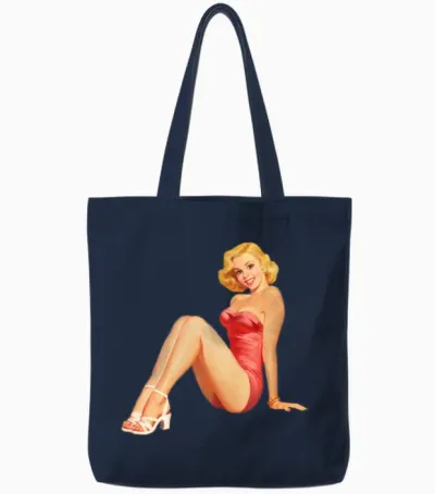 Vintage Retro Pin Up Girl in Red Tote Bags - Navy