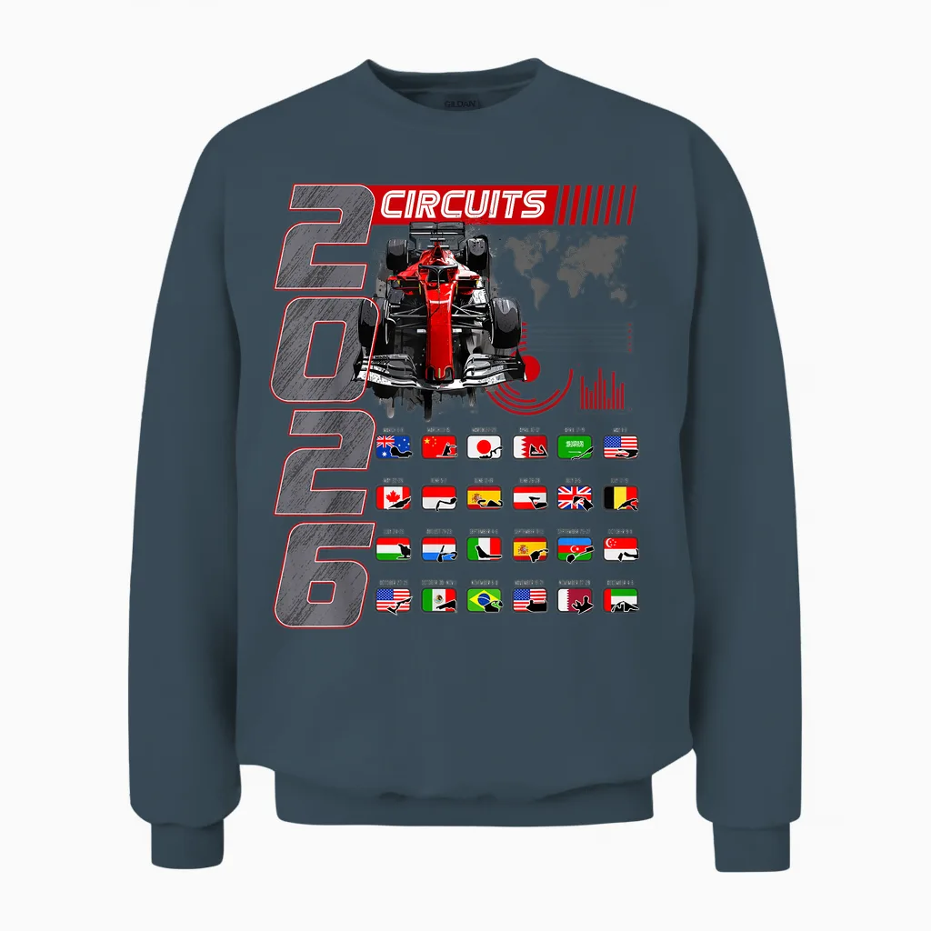 2026 Calendar for Racing Car Unisex Sweatshirt in Dark Heather