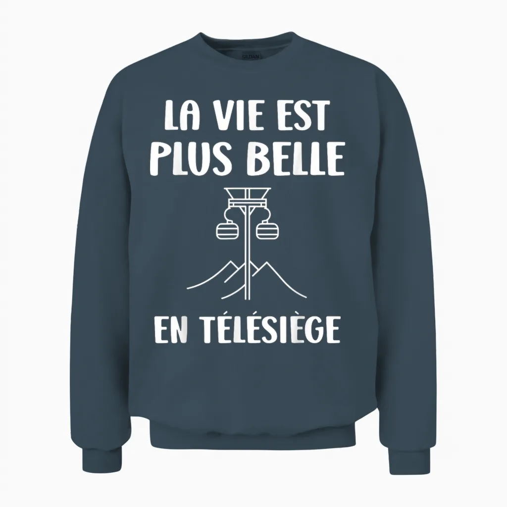 Montagne Ski Citation Humour Télésiège Unisex Sweatshirt in Dark Heather