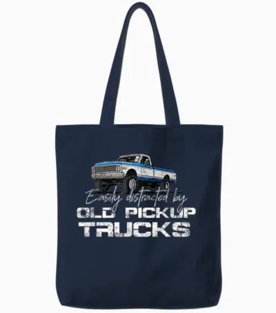 Easily Distracted by Old Pickup Trucks Shirt for Men Retro Tote Bags - Navy