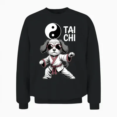 Chien De Tai Chi Drôle Arts Martiaux Yin Yang Cool Puppy Pose Unisex Sweatshirt - Black
