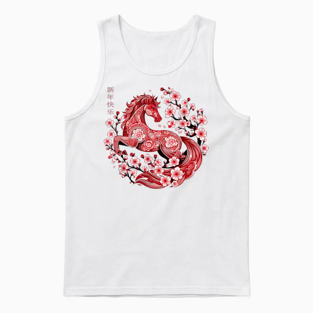 Lunar New Year Happy Chinese New Year of the Horse 2026 Unisex Tank Top in White