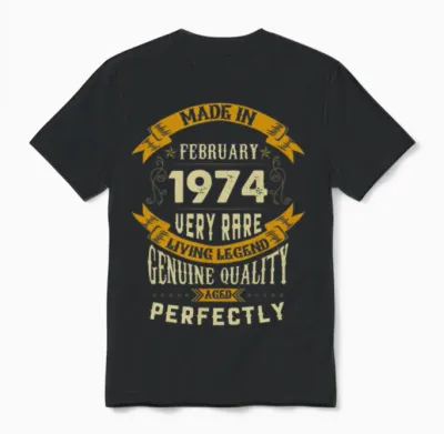 February 1974 Vintage Birthday Present Unisex T-Shirt - Black