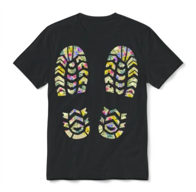 Funny Hiking Mountains Nature Outdoor Footprints Unisex T-Shirt - Black