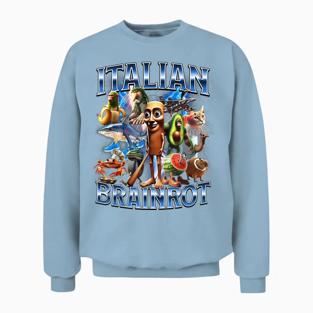 Funny Italian Brainrot Unisex Sweatshirt in Light Blue