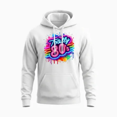 Retro 1980's Colorful Totally 80's Funny 80 Rave Theme Party Unisex Hoodie - White