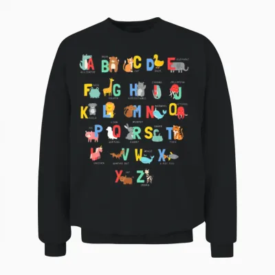 Animal Alphabet Funny Unisex Sweatshirt - Black