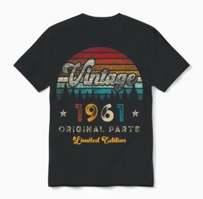Vintage 1961 Birthday 65 Years Old Limited Edition Unisex T-Shirt - Black