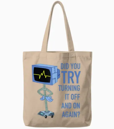Mademark X Spongebob Squarepants - Karen Plankton - Did You Try Turning It off and on Again? Tote Bags - Natural