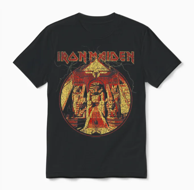 Iron Maiden Lightning Circle Navy Unisex T-Shirt in Black