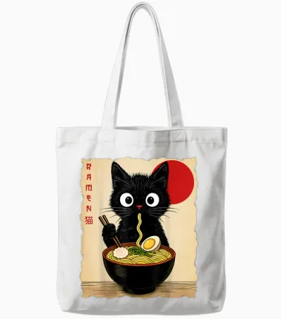 Anime Cat Ramen Japanese Funny Cat Graphic Tees Anime Gifts Tote Bags - White