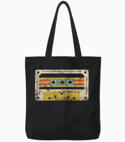 Retro Vintage Cassette Tote Bags - Black