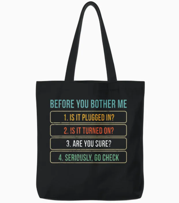 Funny Information Technology Tech | Technical Support Gift T-Shirt Small Tote Bags in Black