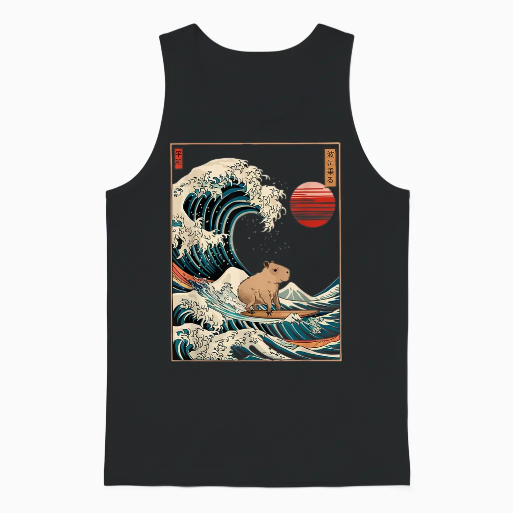 Capybara Cabybara Japanese Wave for Men, Women, Unisex Tank Top in Black