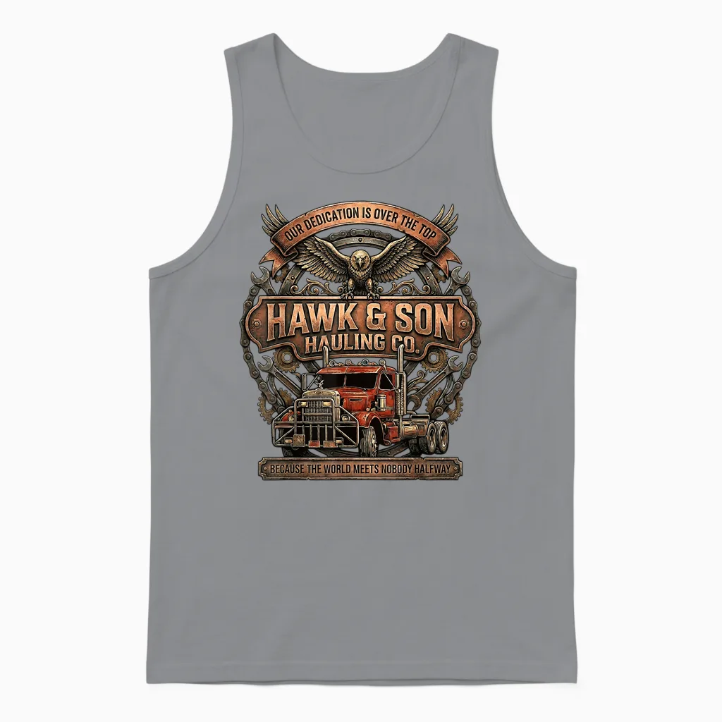 Hawk and Son Hauling Company Big Rig Pride Trucking Unisex Tank Top in Sport Grey