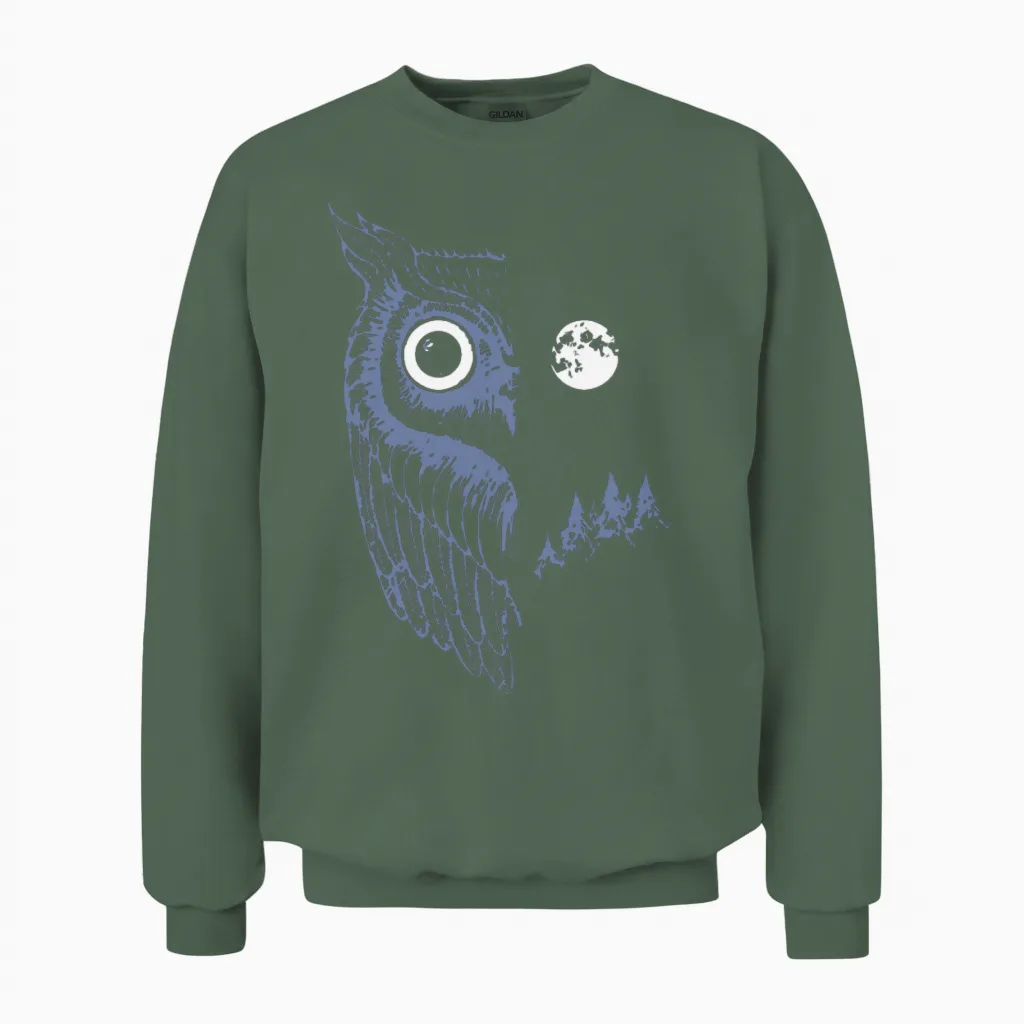 Night Owl Unisex Sweatshirt in Military Green