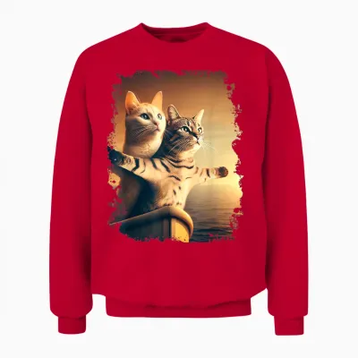 Titanic Meme Kids Girls Funny Cat Titanic T-Shirt, Black, S Unisex Sweatshirt - Red