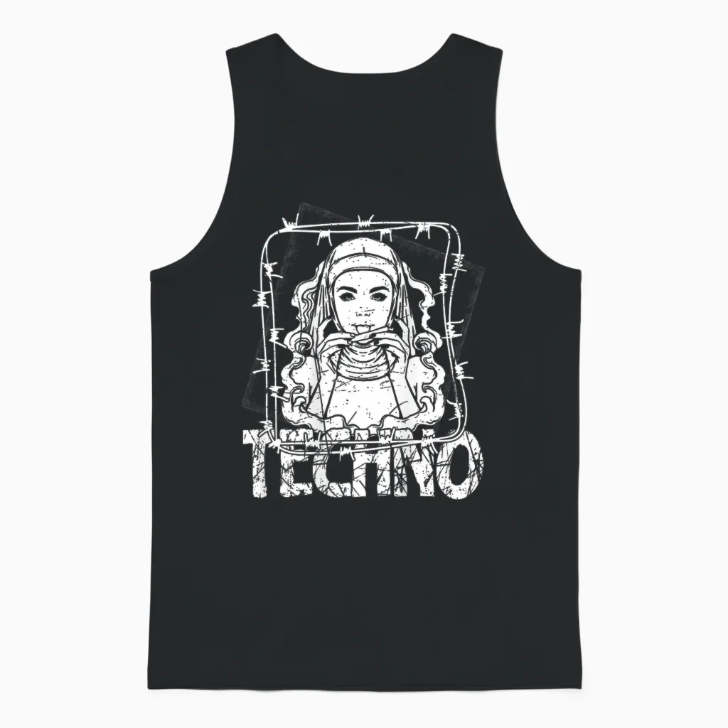 Backprint Techno Merch Rave Kleidung 200 Bpm Techno Nonne Unisex Tank Top in Black
