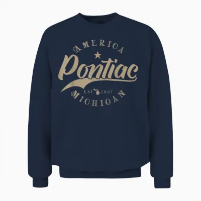 Pontiac Mi Michigan T-Shirt, Black Unisex Sweatshirt - Navy