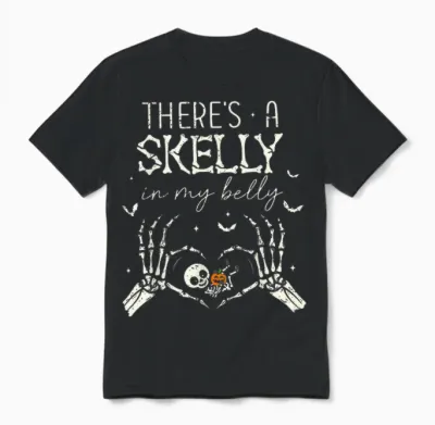 There's a Skelly in My Belly Funny Halloween Pregnancy Women Unisex T-Shirt - Black