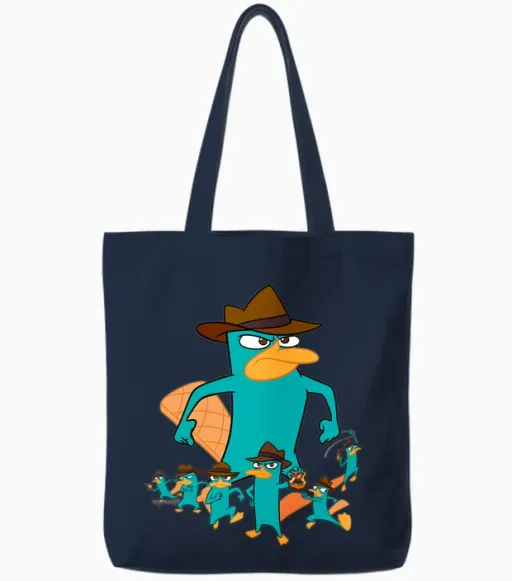 Disney Phineas and Ferb Perry the Platypus Agent P Poses Tote Bags in Navy