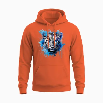 Leopard Portrait Splash Tier Kunst Natur Kunstwerk Tierwelt Unisex Hoodie - Orange