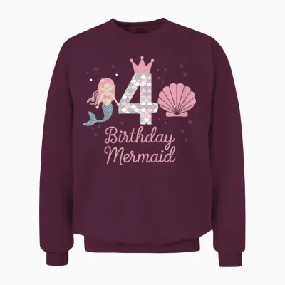 4. Geburtstag Meerjungfrau Mädchen 4 Jahre Alt Tochter Kind Unisex Sweatshirt - Maroon