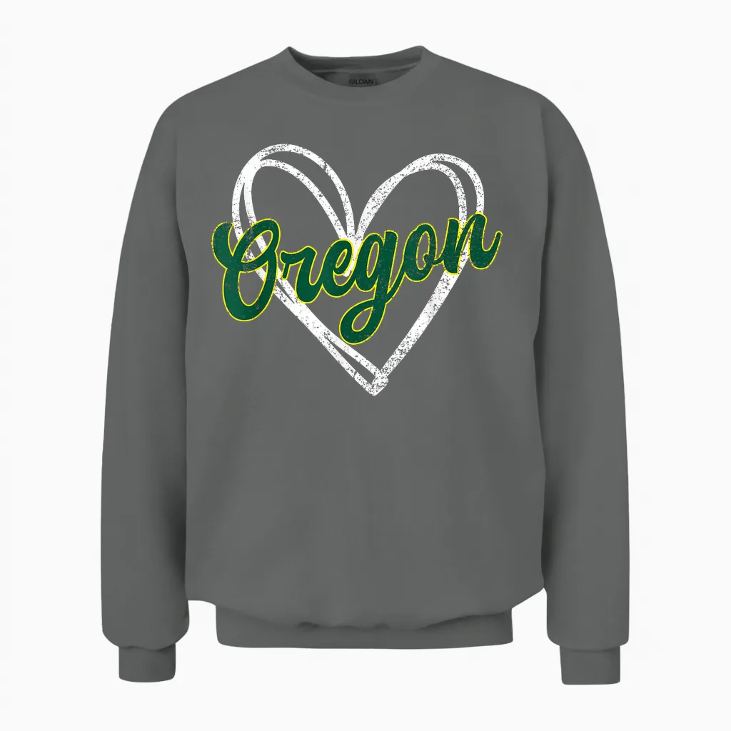 Retro Oregon Heart Vintage Retro Man Woman Kid Girl Unisex Sweatshirt in Graphite Heather