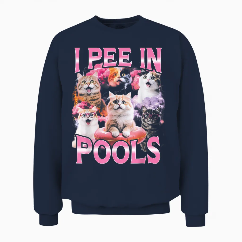 I Pee in Pools Lustige Bootleg Katze Unisex Sweatshirt in Navy