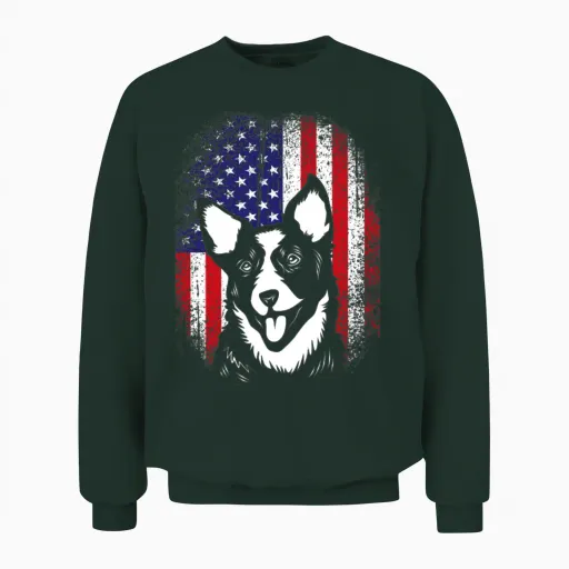 4th of July Us Flag Cute Australian Cattle Dog Unisex Sweatshirt in Forest