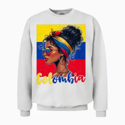 Drapeau Colombien Fille Colombienne Fière Afro Colombienne T-Shirt Haut De Gamme Unisex Sweatshirt - White