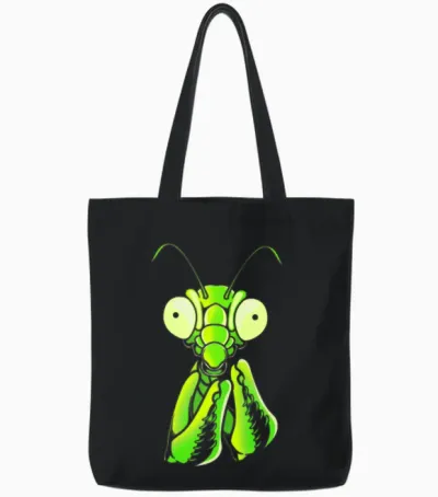 Entomologist Insect Lover Cute Praying Mantis Face Tote Bags - Black