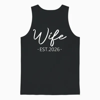 Wife Est 2026 Just Married Honeymoon Hubby Wedding Couple Unisex Tank Top - Black