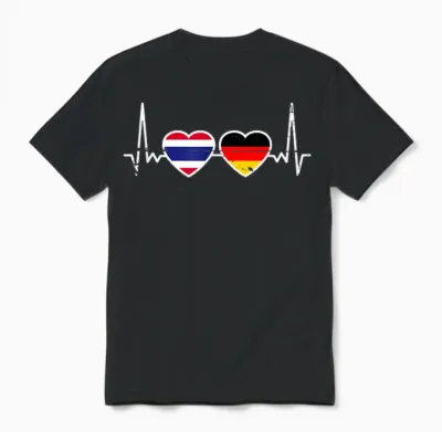 Thailand Deutschland Herzschlag Flagge Deutsch Thailänder Unisex T-Shirt - Black