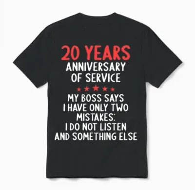 20 Year in Service 20 Year Anniversary Od Service Unisex T-Shirt - Black