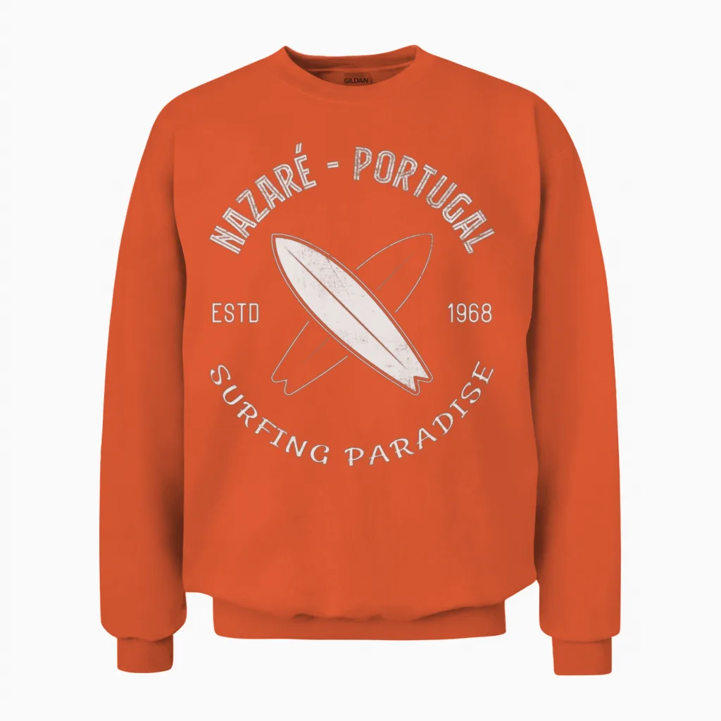Nazare Surf Surfing Portugal Surfer Praia Do Norte Unisex Sweatshirt in Orange