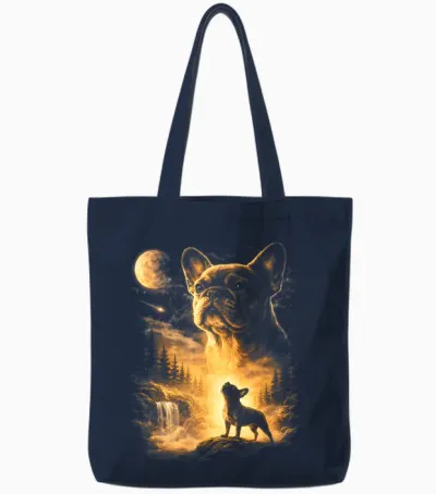 French Bulldog Howling to the Moon Meme 90s Animal Graphic Tote Bags - Navy