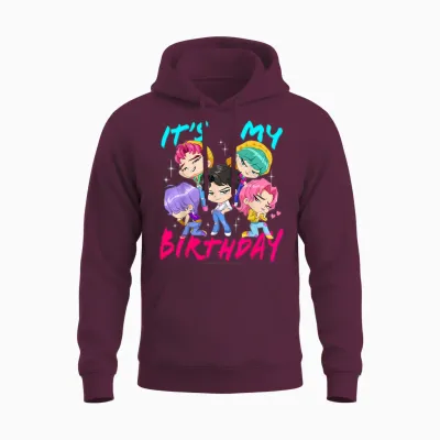 Kpop Demon Hunters It's My Birthday Saja Boys Group Shot Unisex Hoodie - Maroon