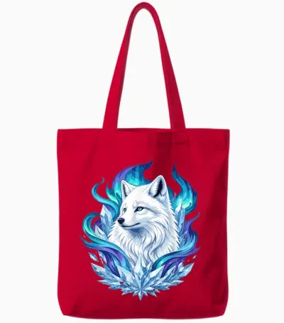 Loup De Glace Mystique Avec Cristaux Et Aurores Boréales Tote Bags - Red