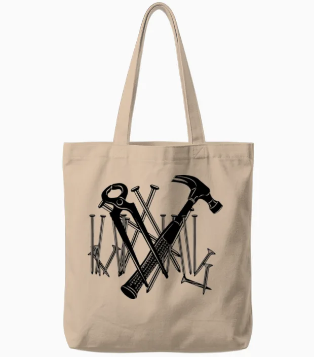 Carpenter Tools and Nails Construction Gift Tote Bags in Natural