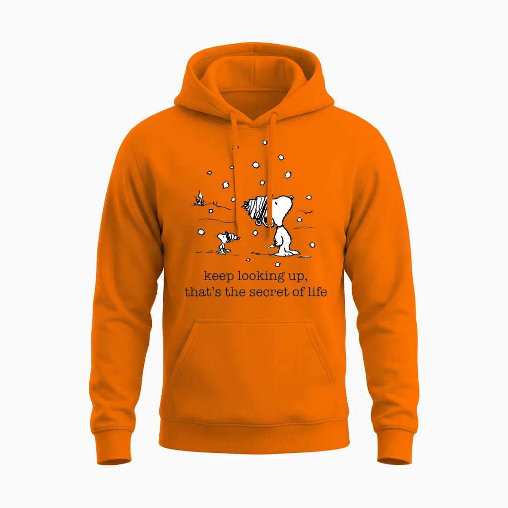 Peanuts - Snoopy and Woodstock Christmas Snowfall Unisex Hoodie in Safety Orange