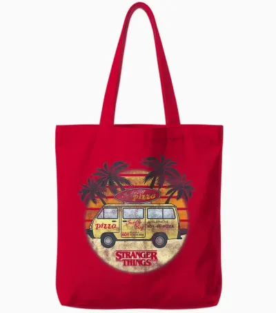 Stranger Things 4 Surfer Boy Pizza Van Tote Bags - Red