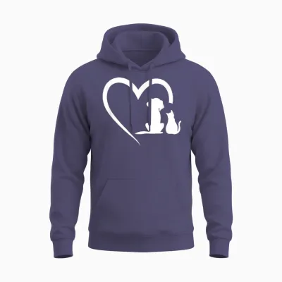 Dog Puppy and Baby Cat Heart - Animal Dog & Cat Heart T-Shirt for Men Women Girls Kids Unisex Hoodie - Heather Sport Dark Navy