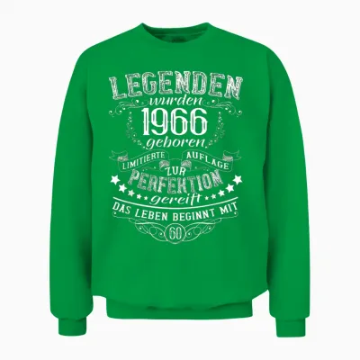 Legenden Wurden 1966 Geboren Das Leben Beginnt Mit 60 Unisex Sweatshirt - Irish Green