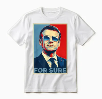 Macron for Sure Aviator Glasses Parody Pop Art Meme Unisex T-Shirt - White