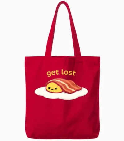 Get Lost - Funny Sad Egg & Bacon Graphic Tote Bags - Red